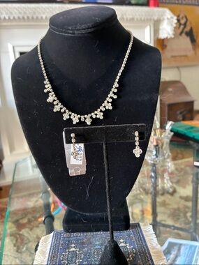Silver Crystal Drop Necklace and Earrings Set